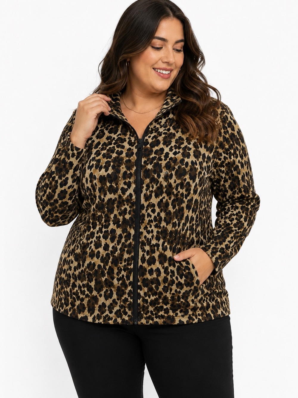 Onque Woman Animal Print Teddy Jacket